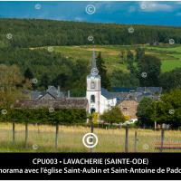 Carte postale – Panorama de Lavacherie et église Saint-Aubin et Saint-Antoine de Padoue